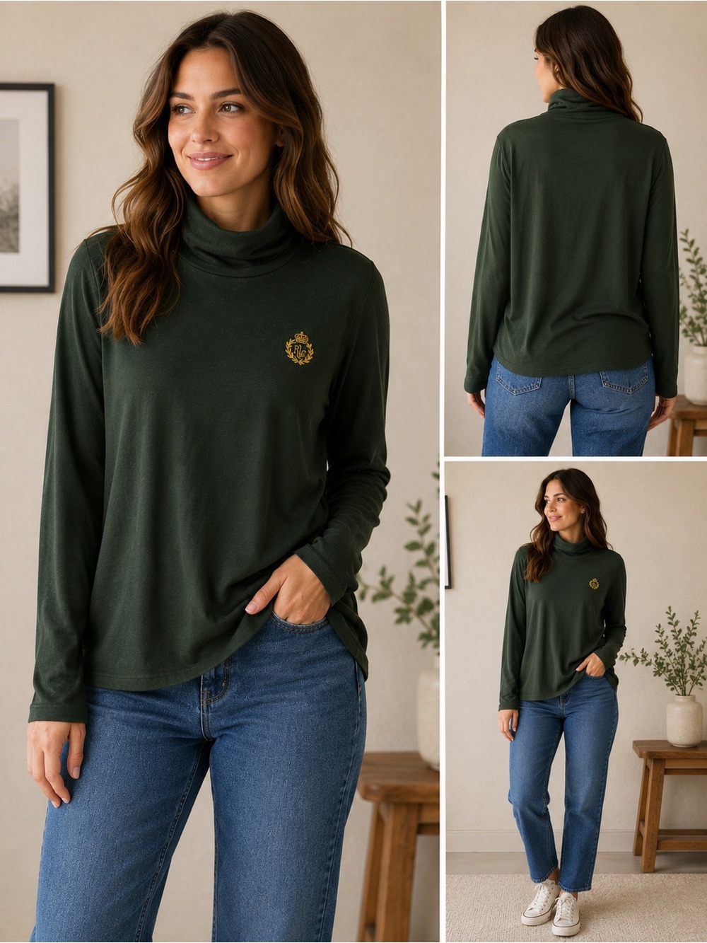 Lauren Ralph Lauren Green Turtleneck Top Petite Small